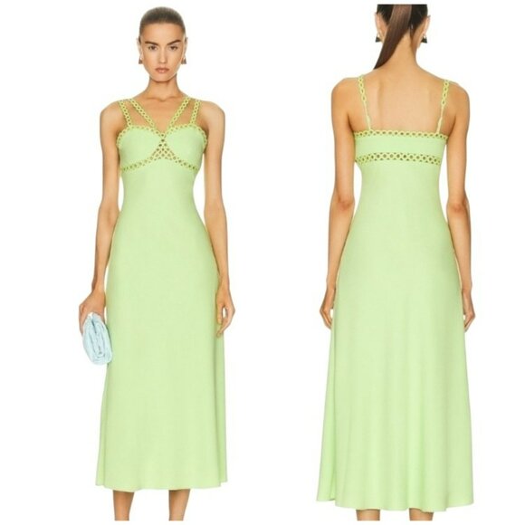 Johnathan Simkhai Sevilla Lime Green Crochet-Trim Midi Dress NWT SZ 6 - Picture 4 of 12